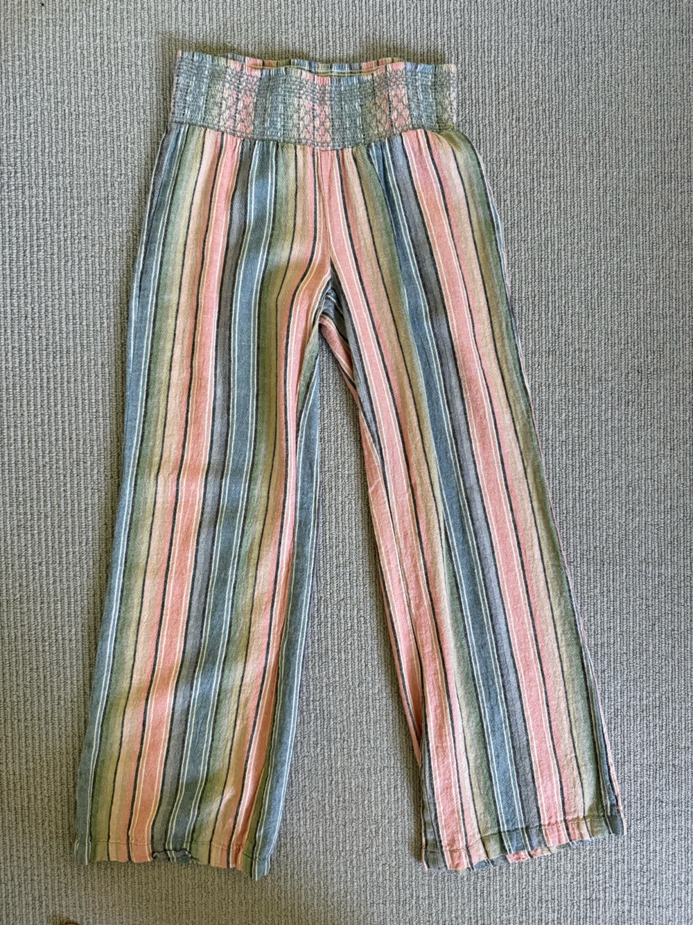 Striped multicolor, elastic waistband, flowy summer pants